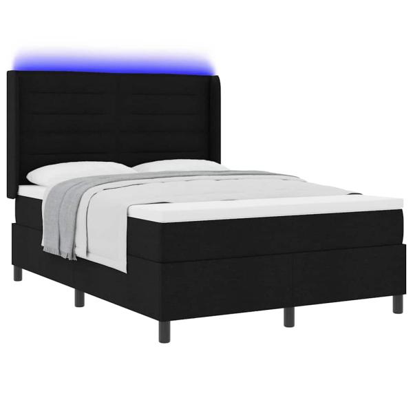 LED Boxspringbett mit Matratze Schwarz 140x190 cm Stoff