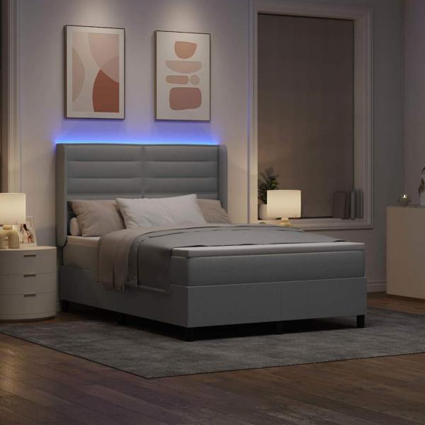 LED Boxspringbett mit Matratze Hellgrau 160x200 cm Stoff