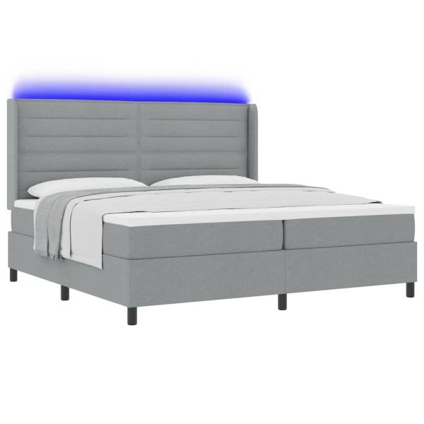 ARDEBO.de - LED Boxspringbett mit Matratze Hellgrau 200x200 cm Stoff