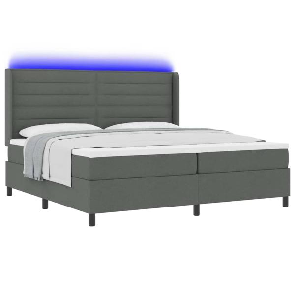 LED Boxspringbett mit Matratze Dunkelgrau 200 x 200 cm Stoff