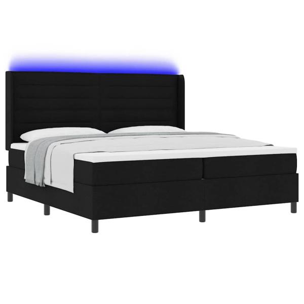 LED Boxspringbett mit Matratze Schwarz 200x200 cm Stoff