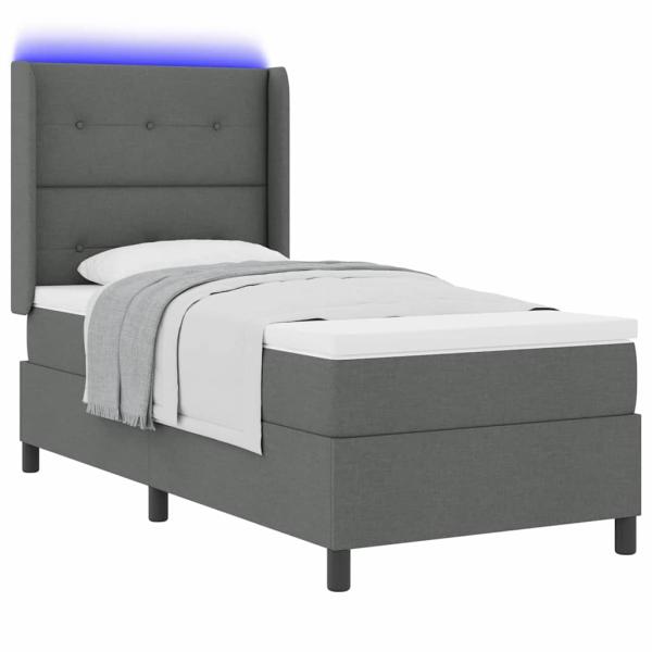 LED Boxspringbett mit Matratze Dunkelgrau 80x200 cm Stoff