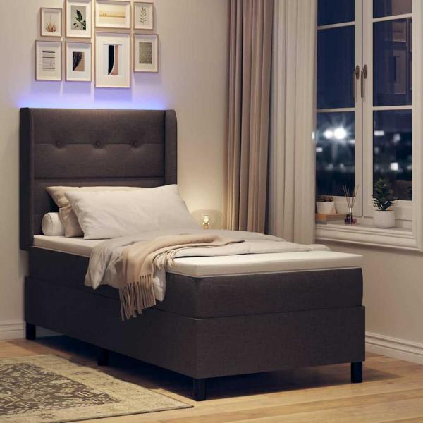 LED Boxspringbett mit Kopfteil Dunkelbraun 80 x 200 cm Stoff