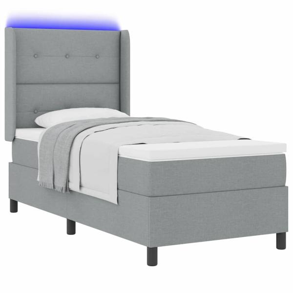 LED Boxspringbett mit Matratze Hellgrau 100x200 cm Stoff