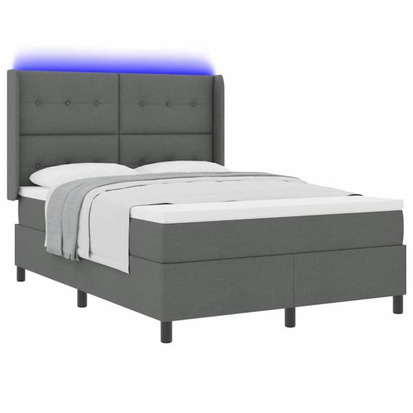 LED Boxspringbett mit Matratze Dunkelgrau 140x200 cm Stoff