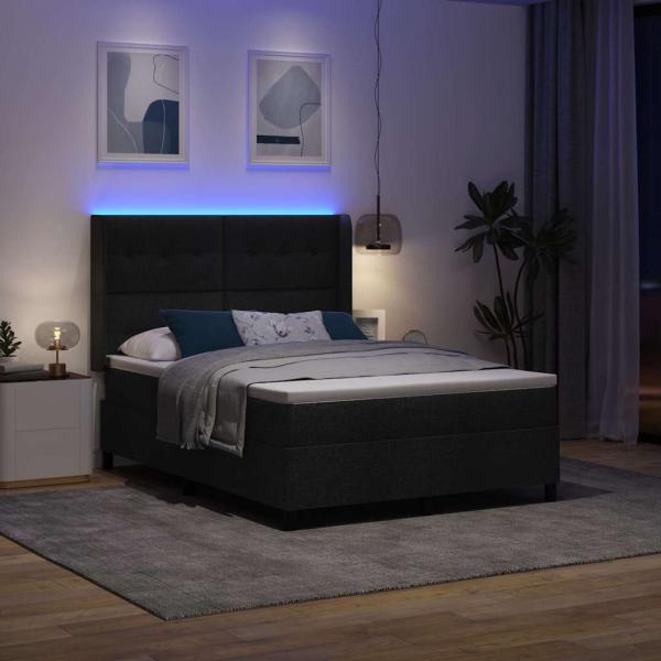 LED Boxspringbett mit Matratze Schwarz 140x200 cm Stoff