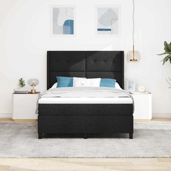 LED Boxspringbett mit Kopfteil Schwarz 160 x 200 cm Stoff