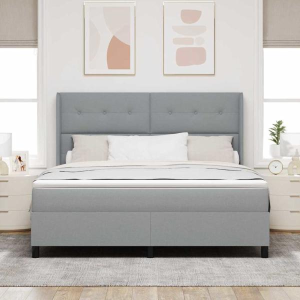 LED Boxspringbett mit Matratze Hellgrau 180x200 cm Stoff
