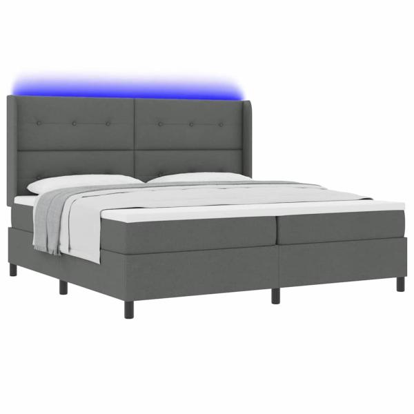 LED Boxspringbett mit Matratze Dunkelgrau 200x200 cm Stoff