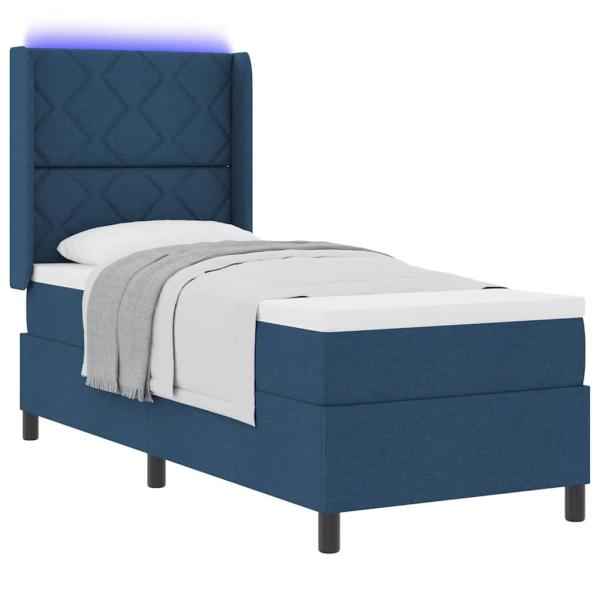 LED Boxspringbett mit Matratze Blau 90x190 cm Stoff