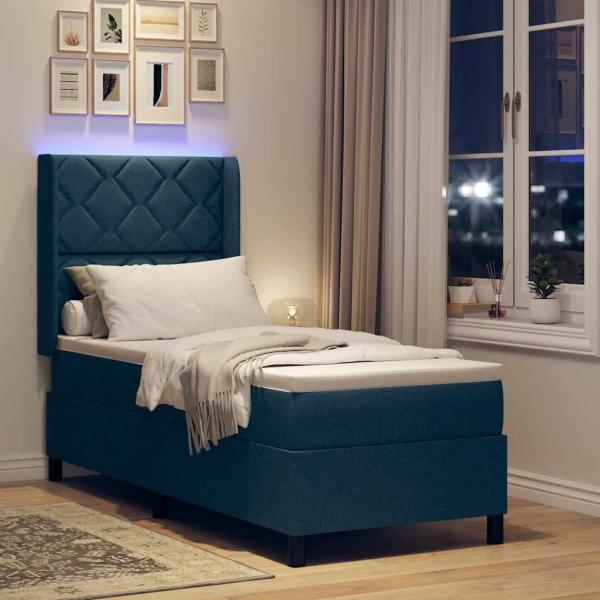 LED Boxspringbett mit Matratze Blau 90x190 cm Stoff