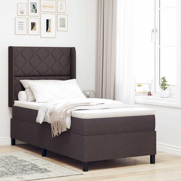ARDEBO.de - LED Boxspringbett mit Matratze Dunkelbraun 90x200 cm Stoff