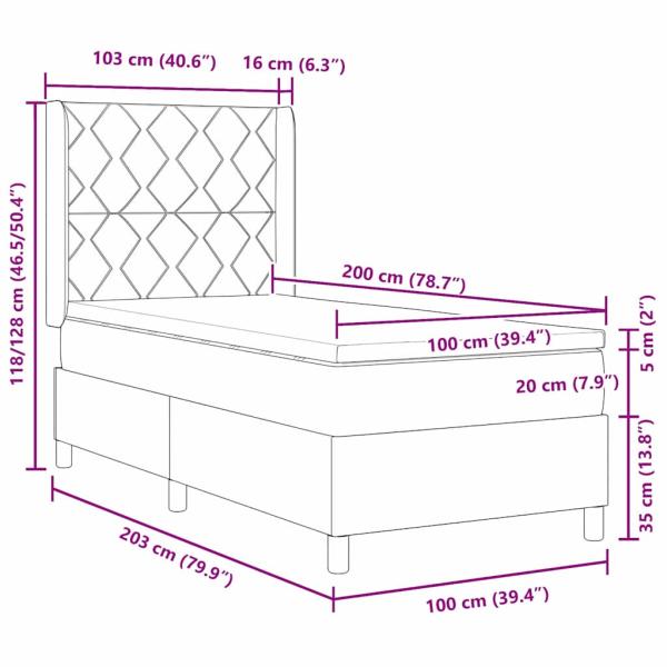 LED Boxspringbett mit Matratze Hellgrau 100x200 cm Stoff