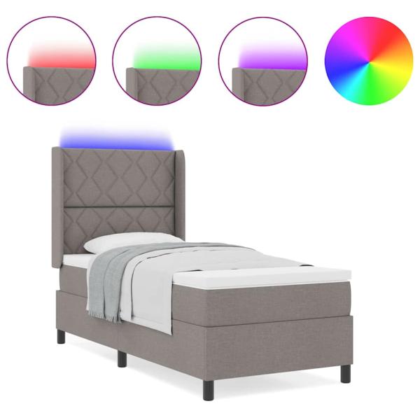 LED Boxspringbett mit Matratze Taupe 100x200 cm Stoff