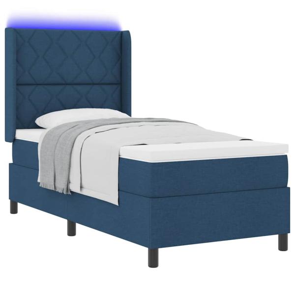 LED Boxspringbett mit Matratze Blau 100x200 cm Stoff