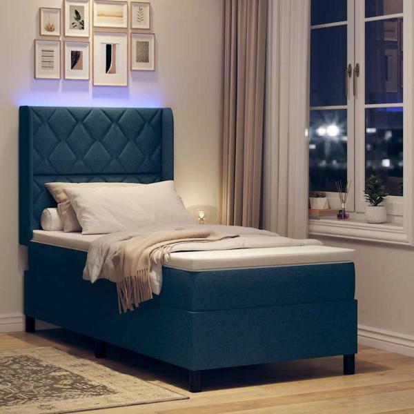 LED Boxspringbett mit Matratze Blau 100x200 cm Stoff