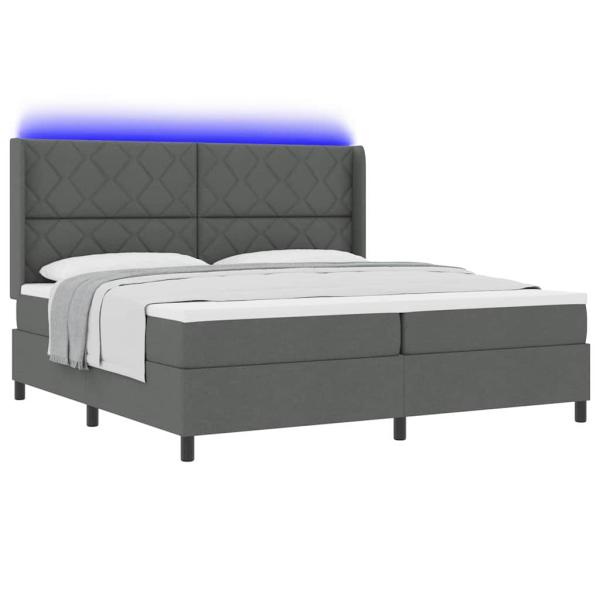 LED Boxspringbett mit Matratze Dunkelgrau 200x200 cm Stoff