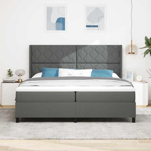 LED Boxspringbett mit Matratze Dunkelgrau 200x200 cm Stoff