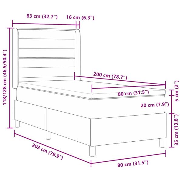 LED Boxspringbett mit Matratze Taupe 80x200 cm Stoff