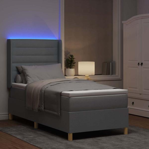 LED Boxspringbett mit Matratze Hellgrau 90x190 cm Stoff