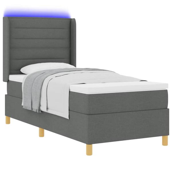 Boxspringbett mit LED-Lichtleisten Grau 100 x 200 cm Stoff