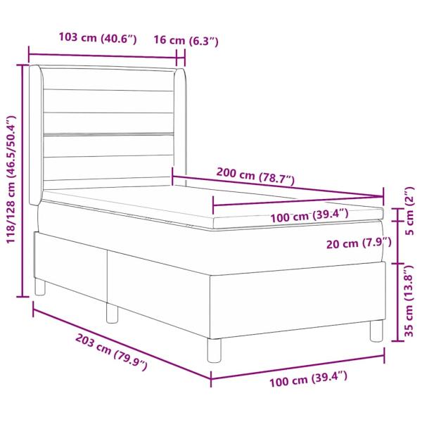 LED Boxspringbett mit Matratze Taupe 100x200 cm Stoff