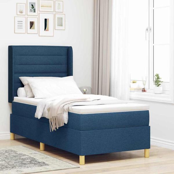ARDEBO.de - LED Boxspringbett mit Matratze Blau 100x200 cm Stoff