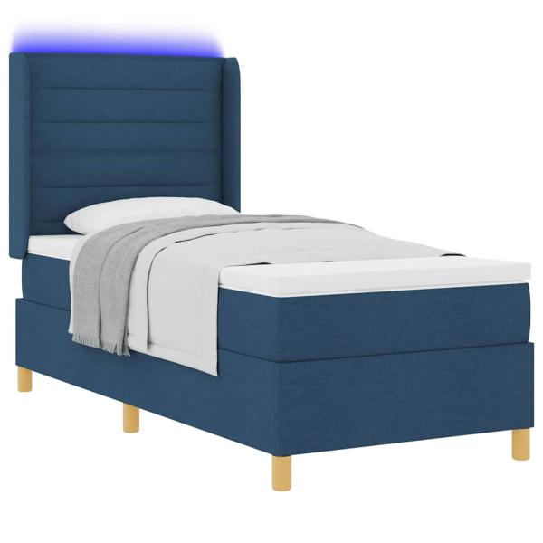 LED Boxspringbett mit Matratze Blau 100x200 cm Stoff