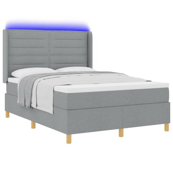 ARDEBO.de - LED Boxspringbett mit Matratze Hellgrau 140x200 cm Stoff