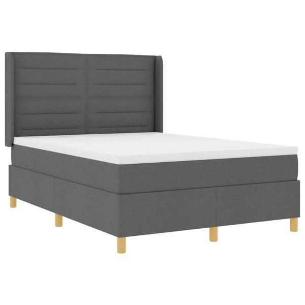 ARDEBO.de - LED Boxspringbett mit Matratze Dunkelgrau 140x200 cm Stoff