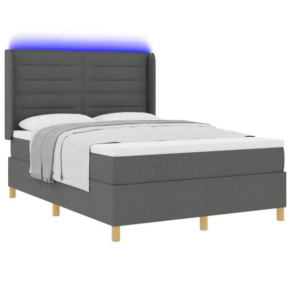 LED Boxspringbett mit Matratze Dunkelgrau 140x200 cm Stoff