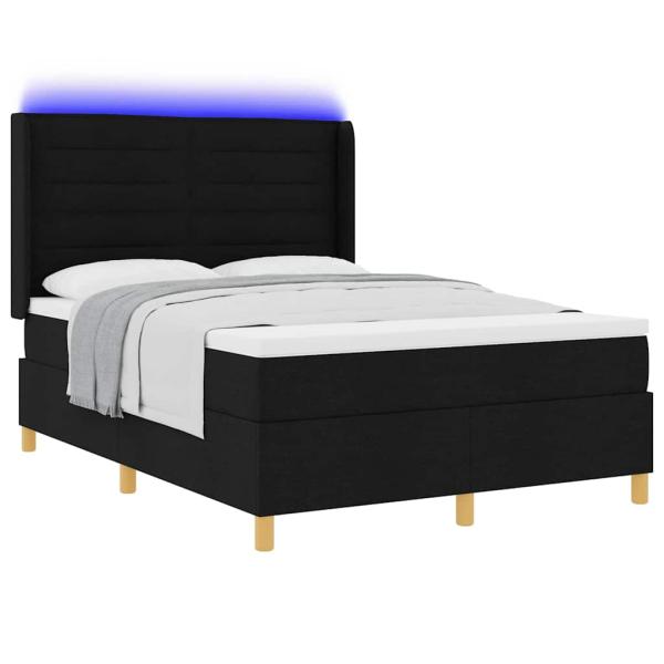 LED Boxspringbett mit Matratze Schwarz 140x200 cm Stoff
