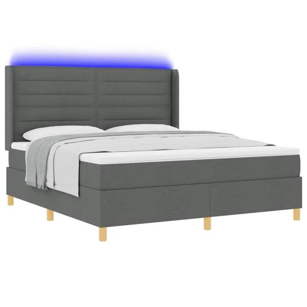 LED Boxspringbett mit Matratze Dunkelgrau 180x200 cm Stoff