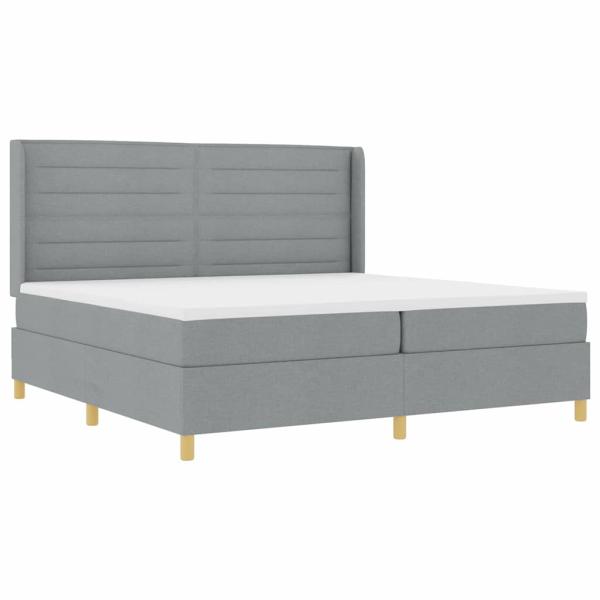 ARDEBO.de - LED Boxspringbett mit Matratze Hellgrau 200x200 cm Stoff