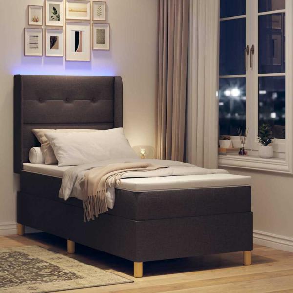 LED Boxspringbett mit Matratze Dunkelbraun 80x200 cm Stoff