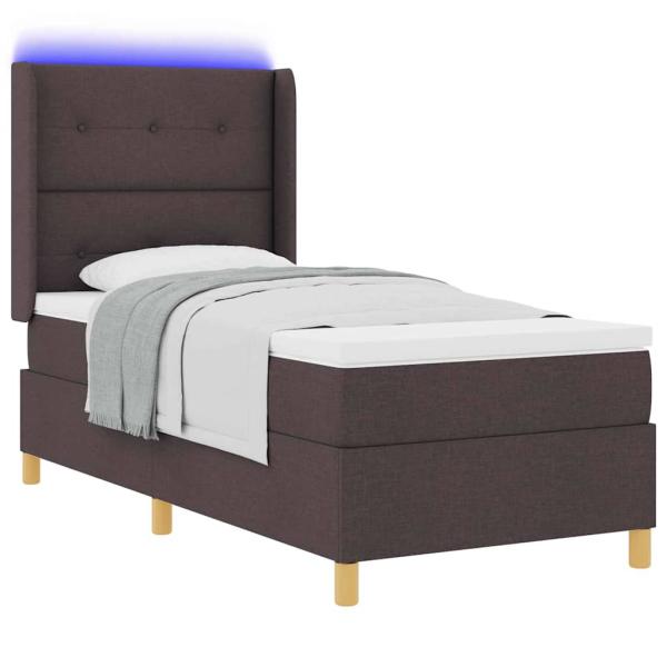 LED Boxspringbett mit Matratze Dunkelbraun 80x200 cm Stoff