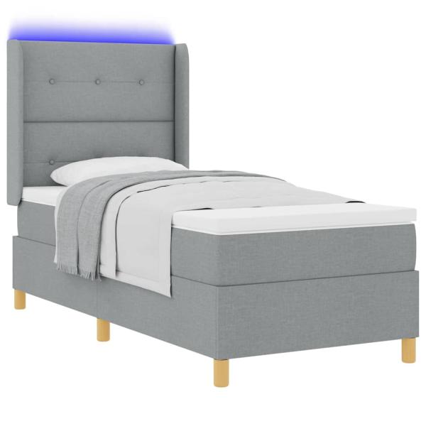 LED Boxspringbett mit Matratze Hellgrau 90x200 cm Stoff