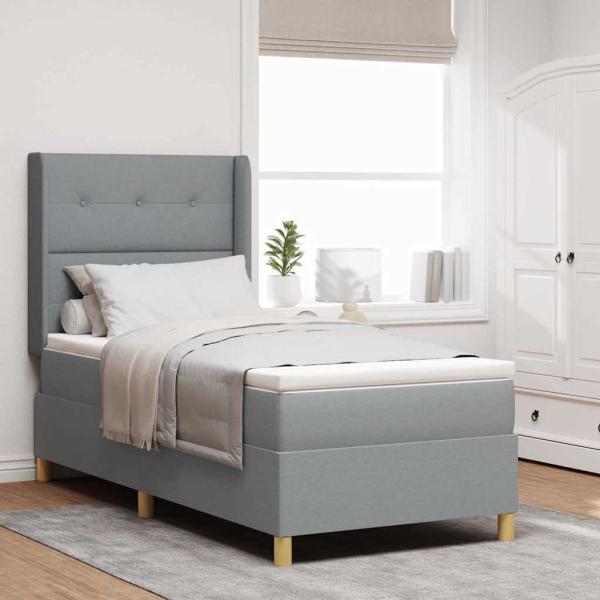 ARDEBO.de - LED Boxspringbett mit Matratze Hellgrau 100x200 cm Stoff