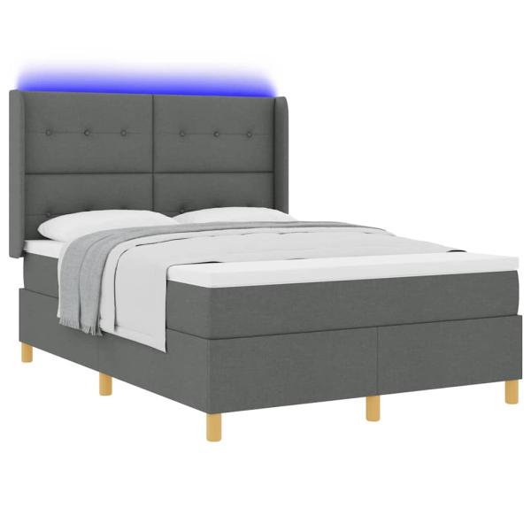 LED Boxspringbett mit Matratze Dunkelgrau 160x200 cm Stoff