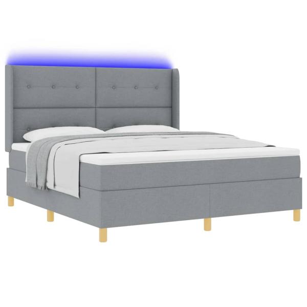 LED Boxspringbett mit Matratze Hellgrau 180x200 cm Stoff