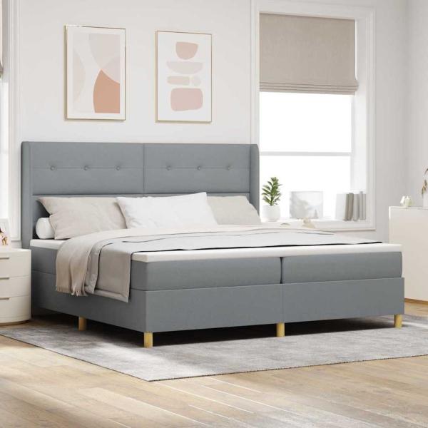 ARDEBO.de - LED Boxspringbett mit Matratze Hellgrau 200x200 cm Stoff