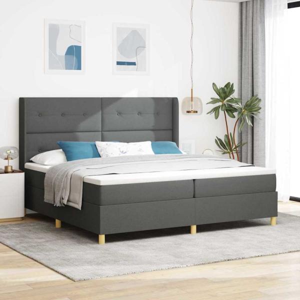 ARDEBO.de - LED Boxspringbett mit Matratze Dunkelgrau 200x200 cm Stoff