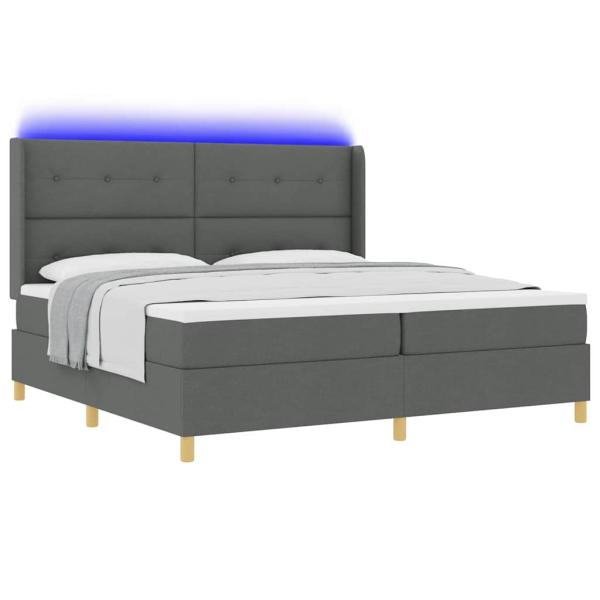 LED Boxspringbett mit Matratze Dunkelgrau 200x200 cm Stoff