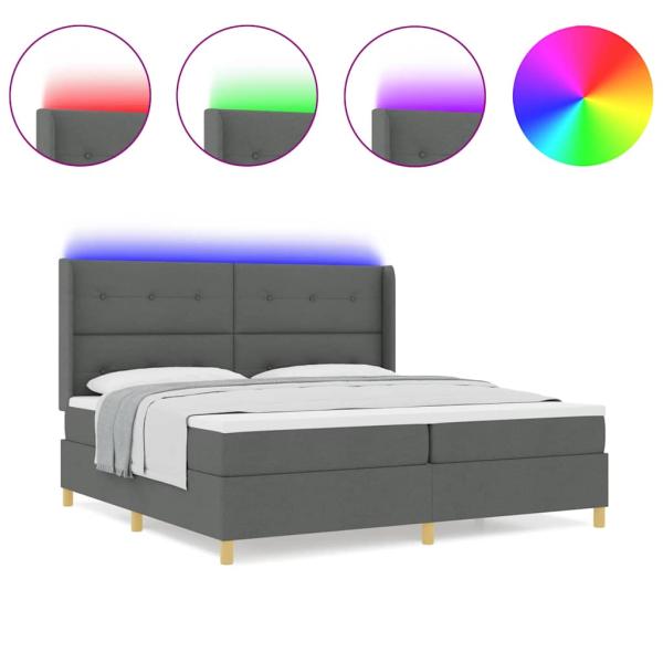 LED Boxspringbett mit Matratze Dunkelgrau 200x200 cm Stoff