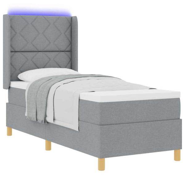 LED Boxspringbett mit Matratze Hellgrau 80x200 cm Stoff