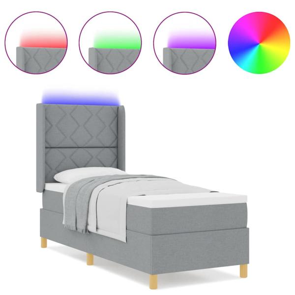 LED Boxspringbett mit Matratze Hellgrau 80x200 cm Stoff