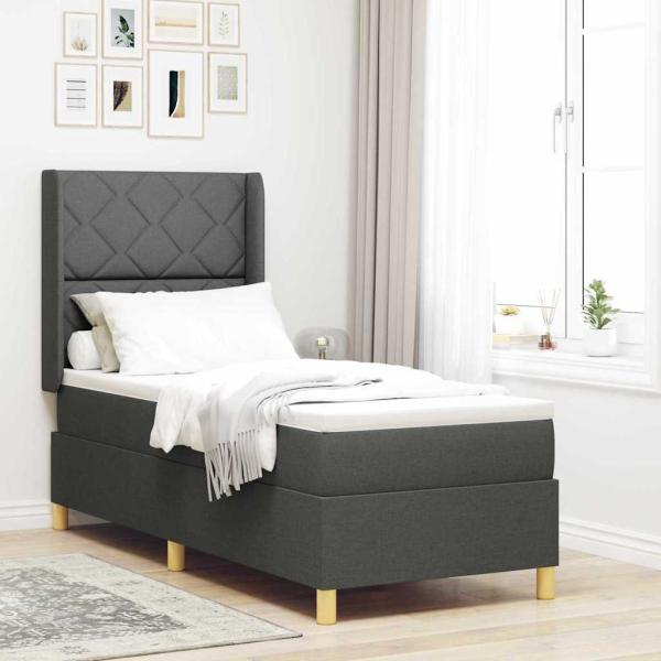 ARDEBO.de - LED Boxspringbett mit Matratze Dunkelgrau 80x200 cm Stoff