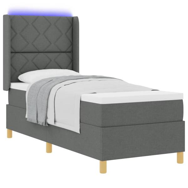 LED Boxspringbett mit Matratze Dunkelgrau 80x200 cm Stoff