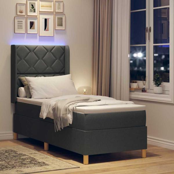 LED Boxspringbett mit Matratze Dunkelgrau 80x200 cm Stoff