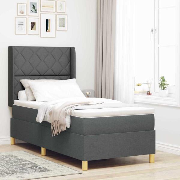 ARDEBO.de - LED Boxspringbett mit Matratze Dunkelgrau 100x200 cm Stoff